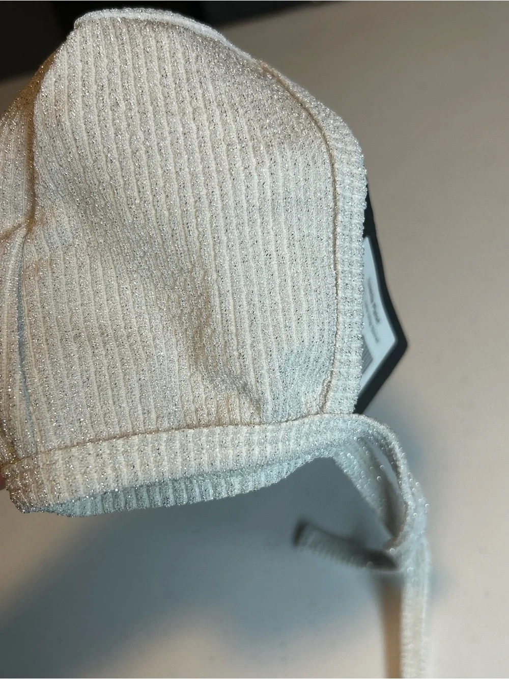Infant Metallic Knit Bonnet with Ties